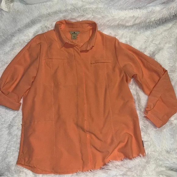 Womens Woolrich Button Up Top Size Extra Large Coral / Orange Color Lightweight - Picture 11 of 11